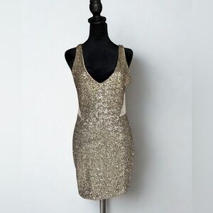 Bebe Gold Sequin Backless Dress